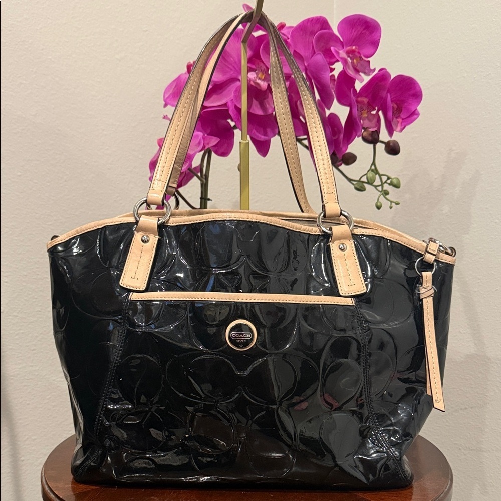 Coach patent leather y2k Black Tan Handbag tote purse vintage bag designer